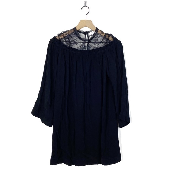 LSandro Paris Nora Sheer Lace Yoke Black Mini Dress - Picture 1 of 7